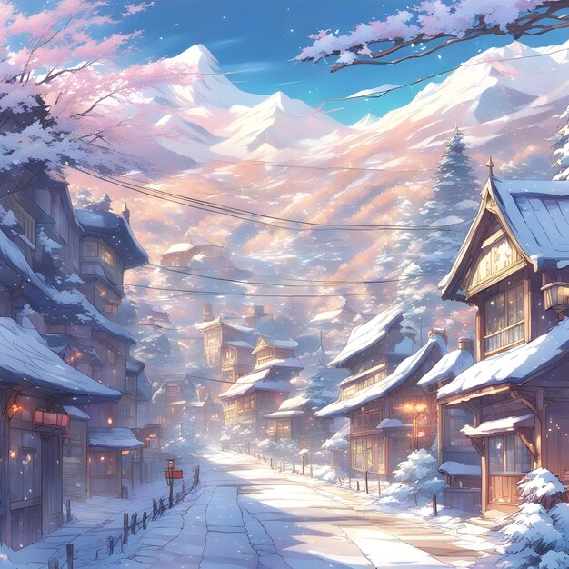 estilo de anime de paisagem de inverno