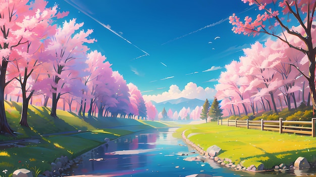 estilo de anime de paisagem rural