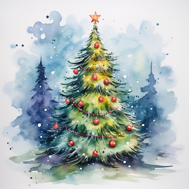 Estilo de aquarela de árvore de Natal