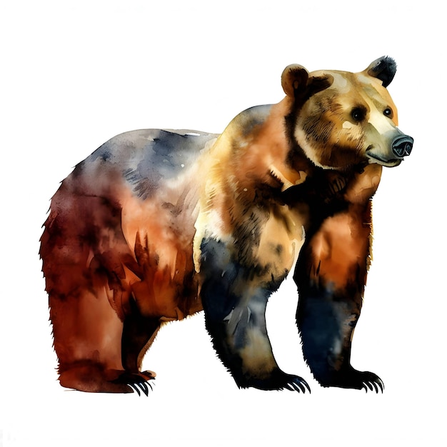 Estilo de aquarela de urso de pé isolado em branco