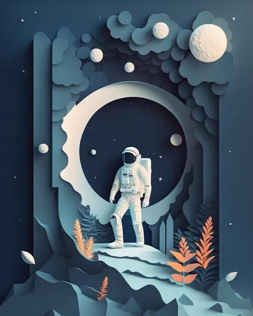 Foto estilo de arte de papel de astronauta