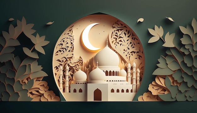 Estilo de arte de papel de fundo do Ramadã