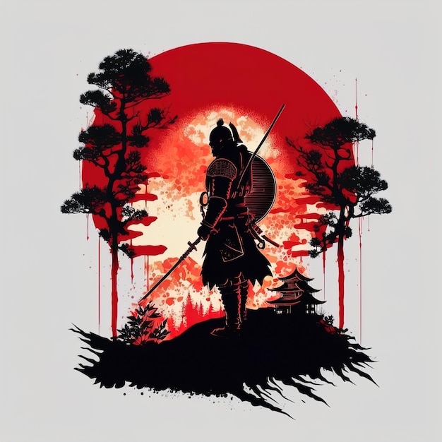 Estilo de arte digital de ilustração de samurai japonês ilustrado pintura ilustração 3D