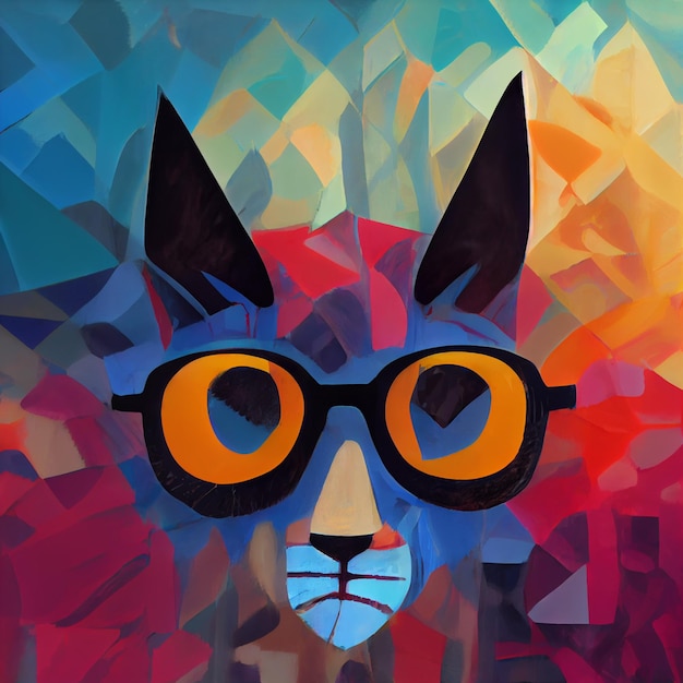 Estilo de arte digital de lince usando óculos abstratos Ilustração de arte criativa