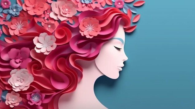 Estilo de arte em papel Especiais do dia das mulheres com mulheres de diferentes molduras de flores IA generativa