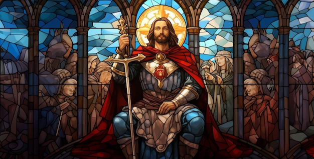 estilo de arte em vitral jesus nos cavaleiros templários armadura hd papel de parede gerado ai