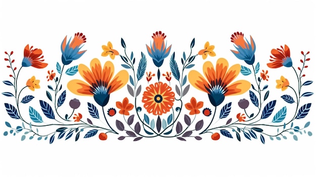 Estilo de arte popular mexicana, cartão floral vetorial, design quadrado, padrão retrô vibrante inspirado por