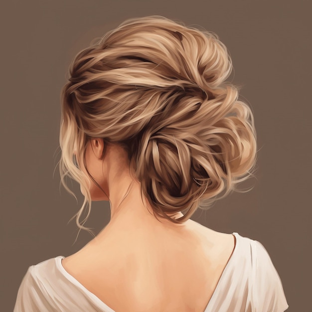 estilo de cabelo feminino realista do lado de trás veiw