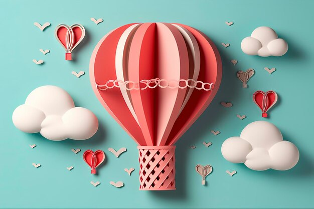 Foto estilo de corte de papel dia dos namorados com balão de coração e amor generative ai