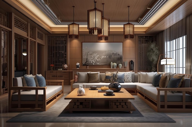 Estilo de decoração de design de sala de estar chinesa