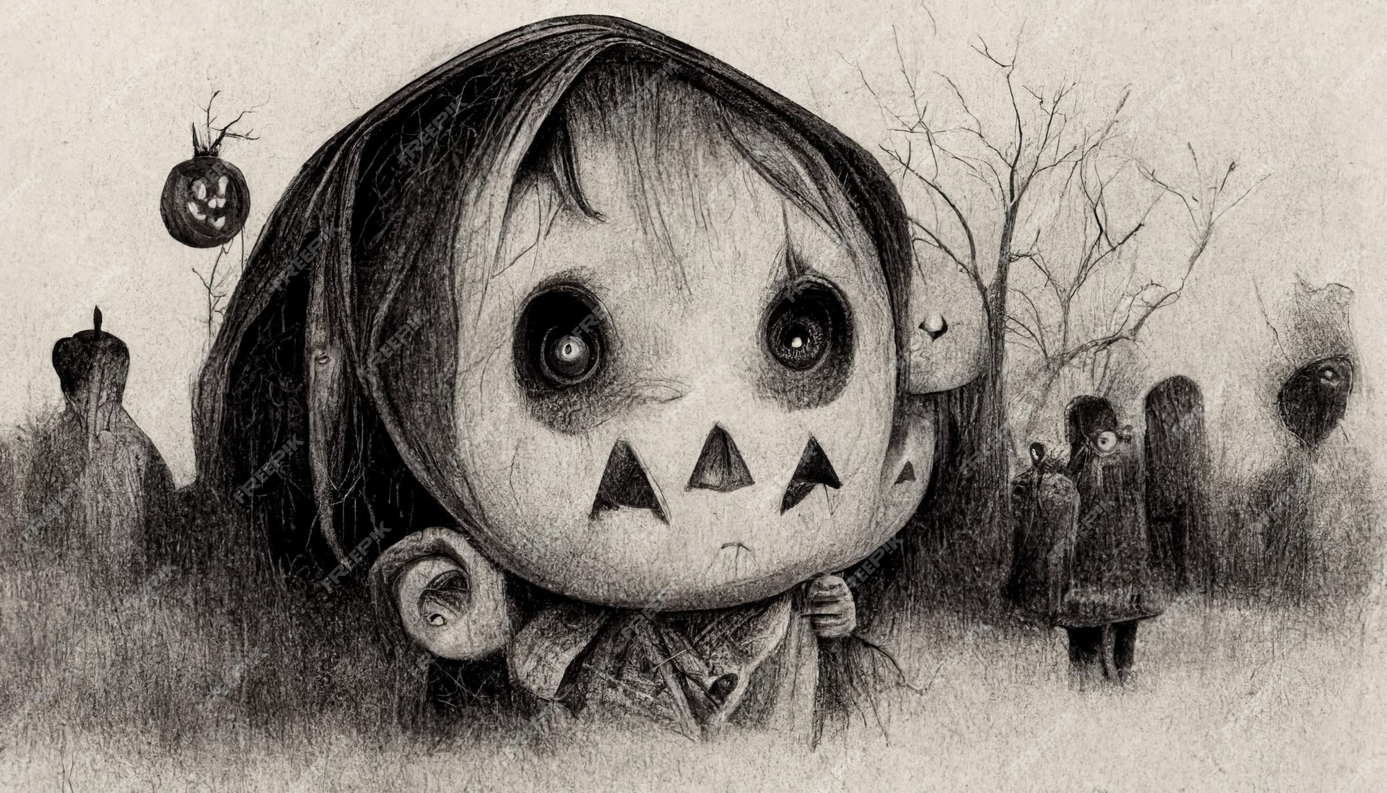 Estilo de desenho a lápis de ilustração de halloween horror