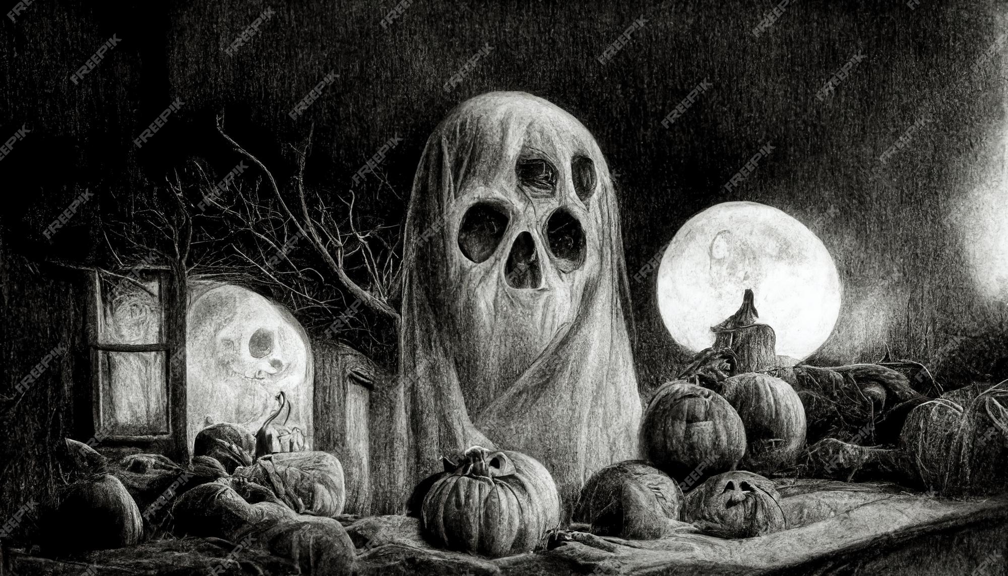 Estilo de desenho a lápis de ilustração de halloween horror