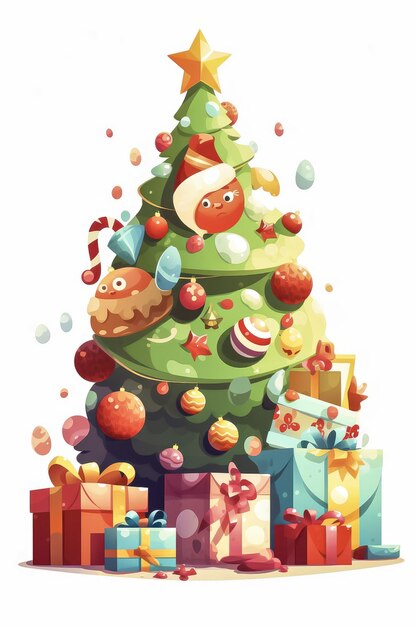 Estilo de desenho animado de clipart de árvore de Natal com fundo branco