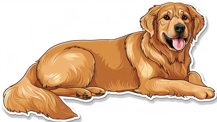 Foto estilo de desenho animado golden retriever adesivo fundo branco