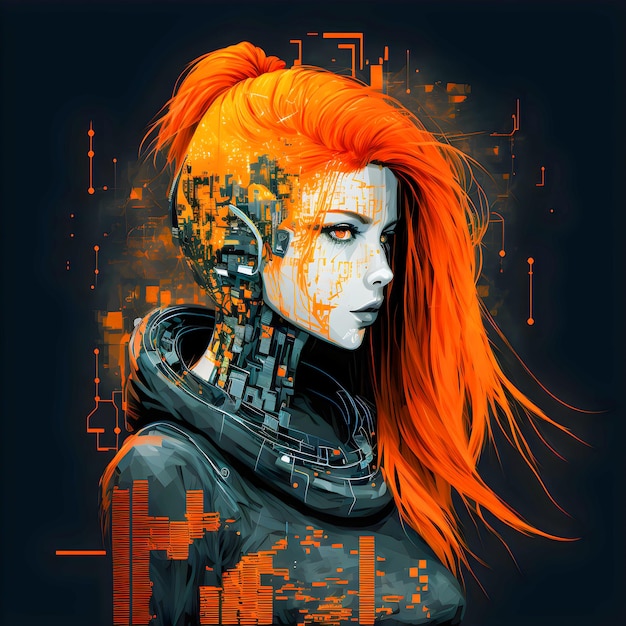 Estilo de engenharia de projeto esquemático de mulher cyberpunk