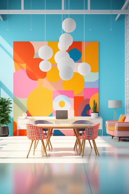 Foto estilo de foto de stock criativo espaço de escritório de cores claras bem iluminado pops de cor