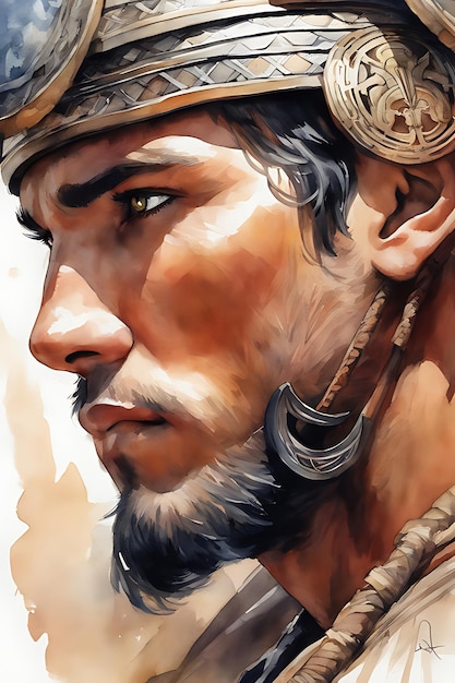 Estilo de ilustração de lápis colorido Retrato de um guerreiro árabe Arte digital de qualidade em tela