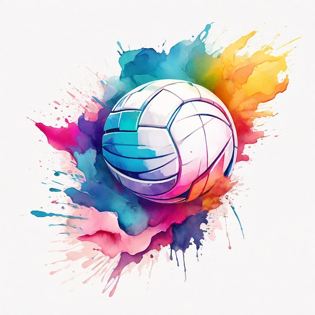 estilo de logotipo de alta qualidade aquarela colorido voleibol fundo monocromático