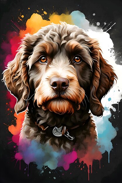 Estilo de logotipo de alta qualidade Aquarela de chocolate colorido poderoso logotipo do rosto do labradoodle voltado para a frente