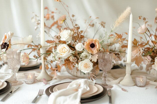 Estilo de mesa de casamento romântico