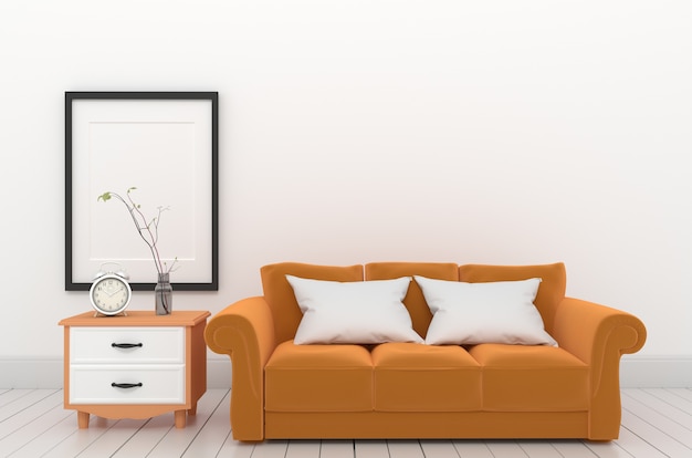 Foto estilo de mobiliário de quadro e laranja. renderização 3d