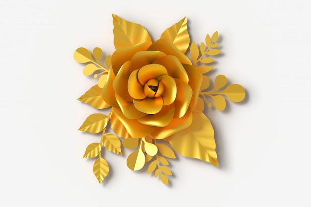 Estilo de papel de flor de ouro, renderização em 3d