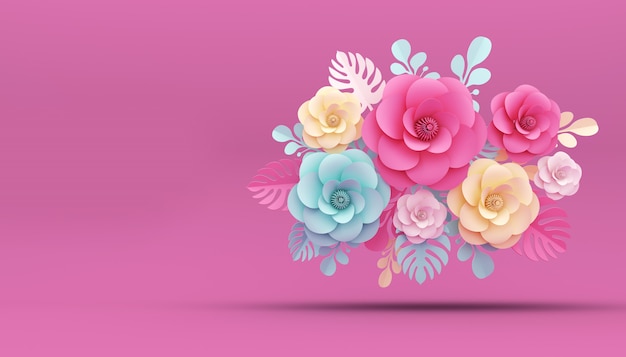 Foto estilo de papel de flor, renderização em 3d