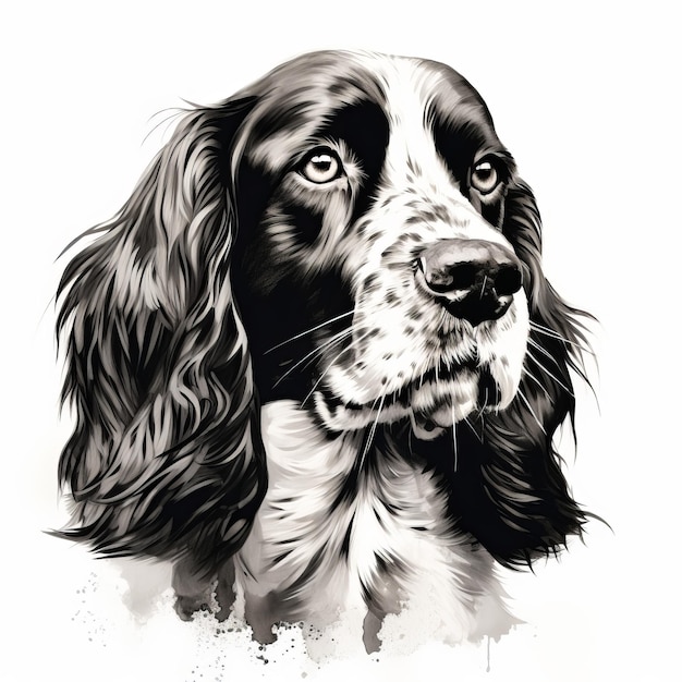 Estilo de pintura Springer Spaniel preto e branco Estêncil Ilustração artística