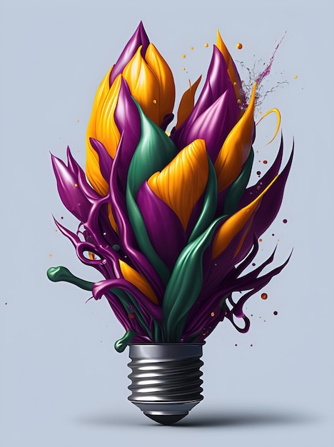Estilo de respingo de flor de tulipa de energia de lâmpada de ilustração hiperdetalhada de flores coloridas