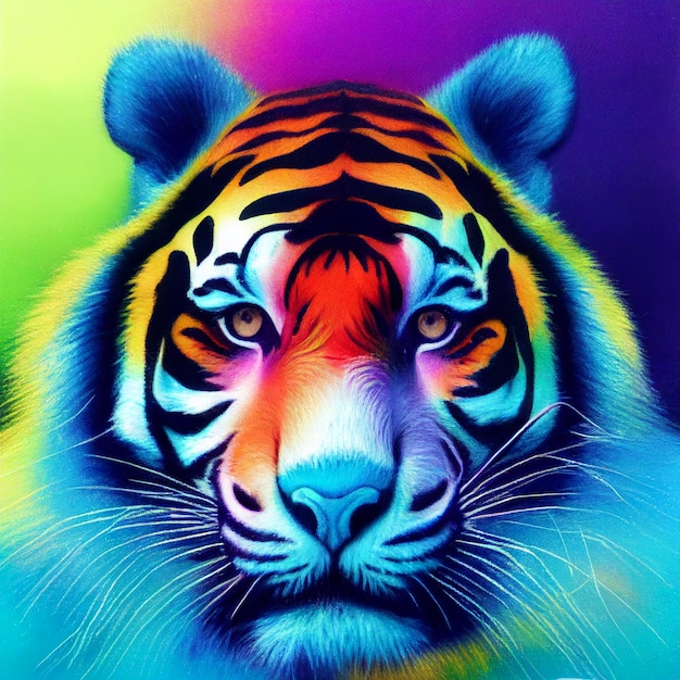 Estilo de synthwave de fantasia de cabeça de tigre colorido