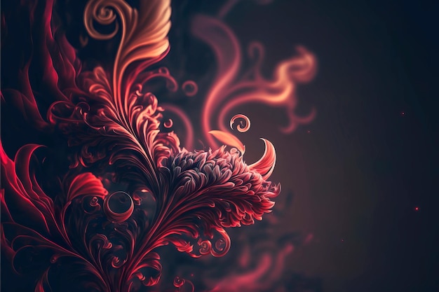 Estilo de tiro abstrato de flor fumaça fundo de ornamento de linha vermelha Generative AI