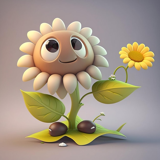 estilo de um personagem de flor de desenho animado 3D fofo