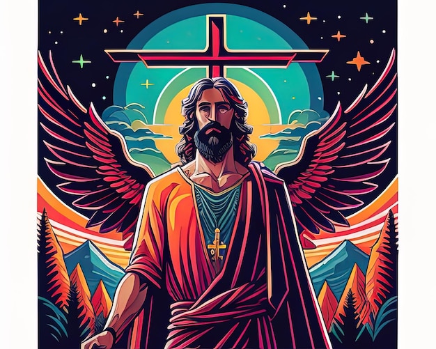 estilo de vetor de ilustração colorida de jesus cristo