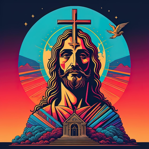 estilo de vetor de ilustração colorida de jesus cristo