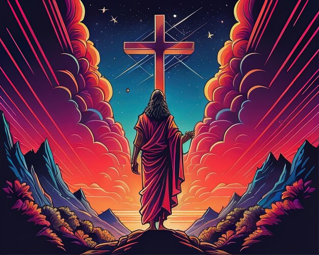 estilo de vetor de ilustração colorida de jesus cristo