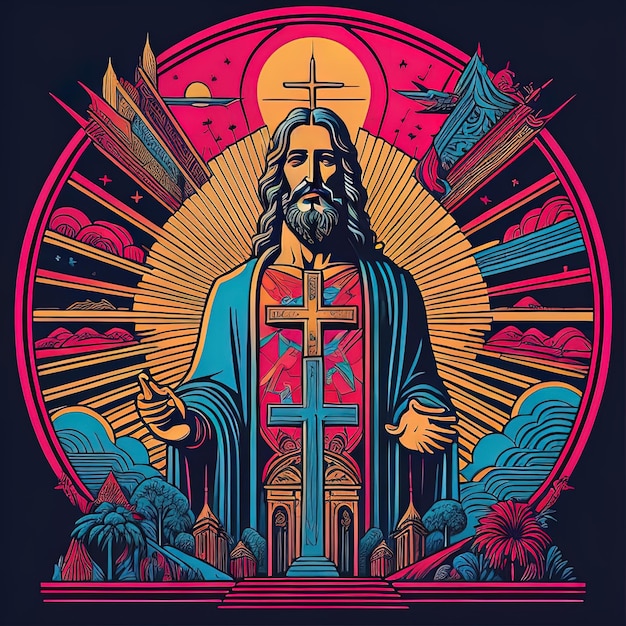 estilo de vetor de ilustração colorida de jesus cristo