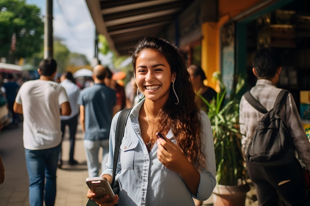 Estilo de vida da tecnologia digital na Colômbia Um retrato de uma pessoa usando um celular móvel