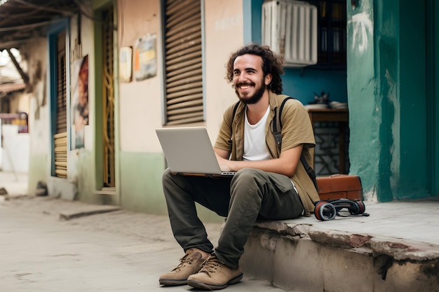 Estilo de vida da tecnologia digital na Colômbia Um retrato de uma pessoa usando um computador portátil