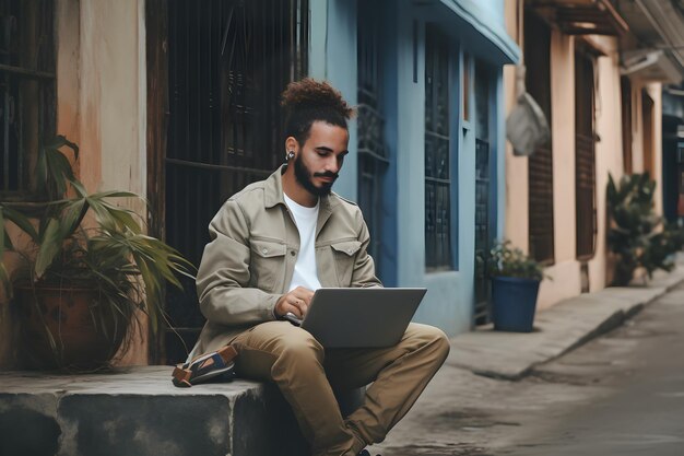 Estilo de vida da tecnologia digital na Colômbia Um retrato de uma pessoa usando um computador portátil