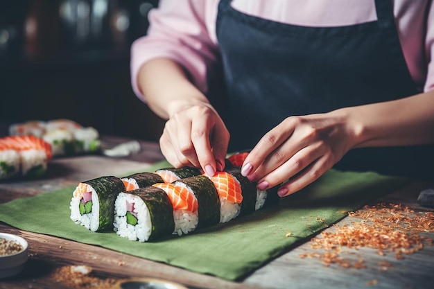 Estilo de vida pessoas aprendendo a fazer sushi