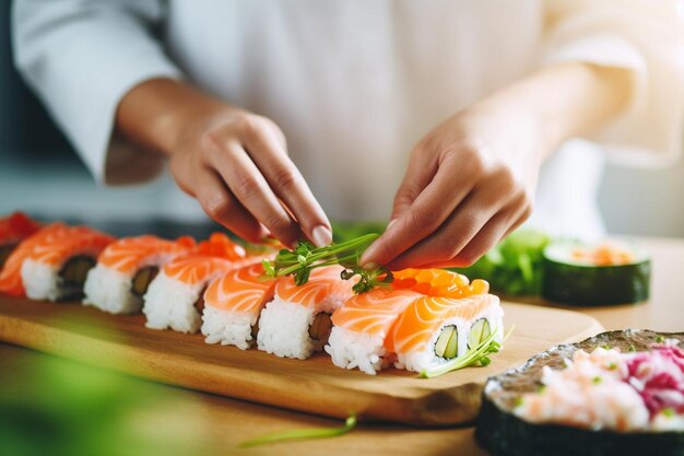 Estilo de vida pessoas aprendendo a fazer sushi