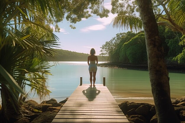 Estilo de vida saudável do viajante solitário em uma bela ilha tropical