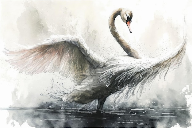 Estilo desenhado à mão em aquarela cisne