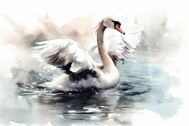 Estilo desenhado à mão em aquarela cisne