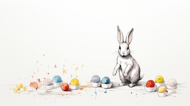 Foto estilo de dibujo del marcador de huevos de pascua del conejo