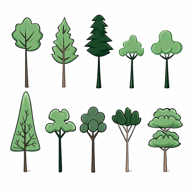 Foto estilo de dibujos animados de árbol plano 2d en fondo blanco