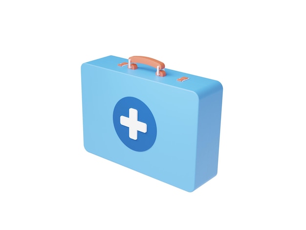 Estilo de dibujos animados mínimo Icono de bolsa médica azul aislado sobre fondo blanco concepto de equipo de emergencia de primeros auxilios Asistencia de emergencia linda ilustración de renderizado 3d suave