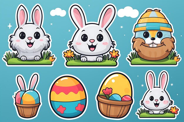 Foto estilo de dibujos animados de las pegatinas de pascua