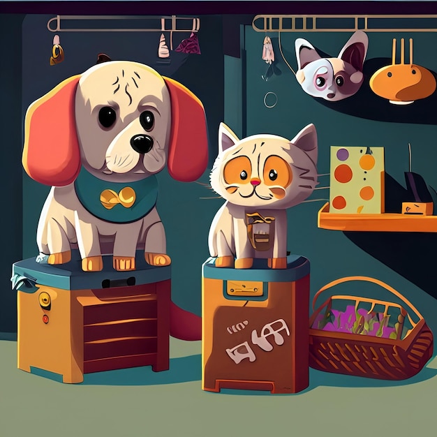 estilo de dibujos animados de perro y gato