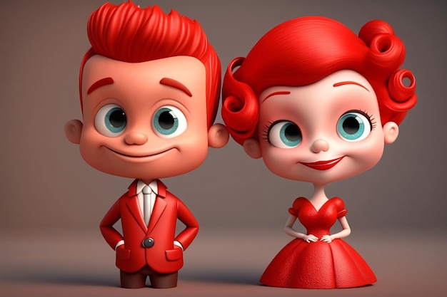 Estilo de dibujos animados de retrato de pareja de día de San Valentín 3D